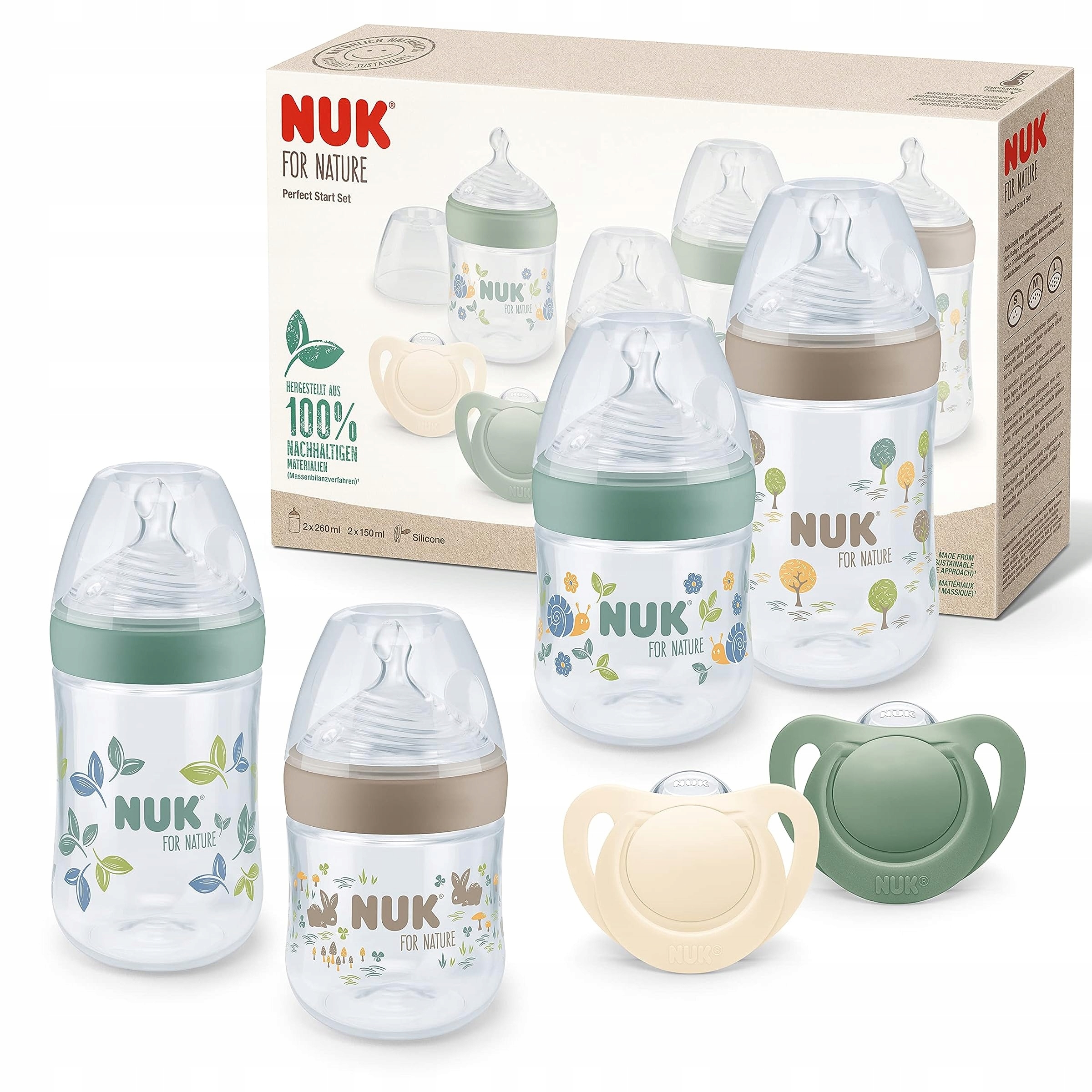Nuk for Nature Zestaw 4 Butelek Dla Niemowląt smoczki 0m+