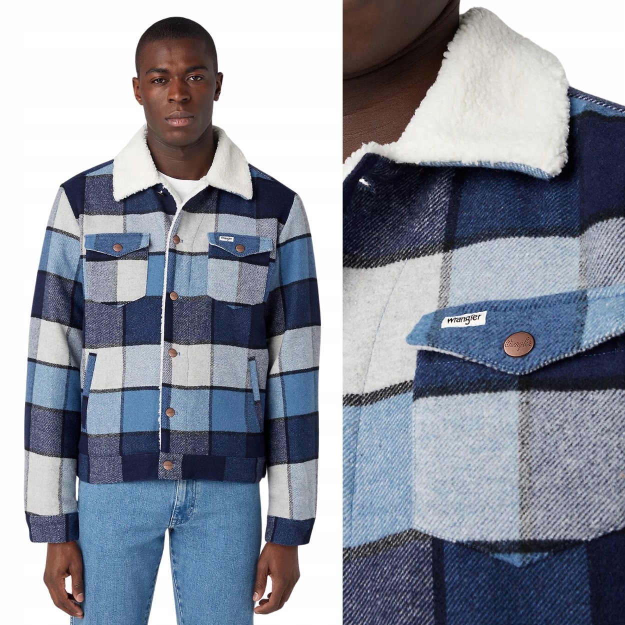 Wrangler Wool Trucker Jacket vlněná bunda katana kostkovaná na medvídkovi XXL