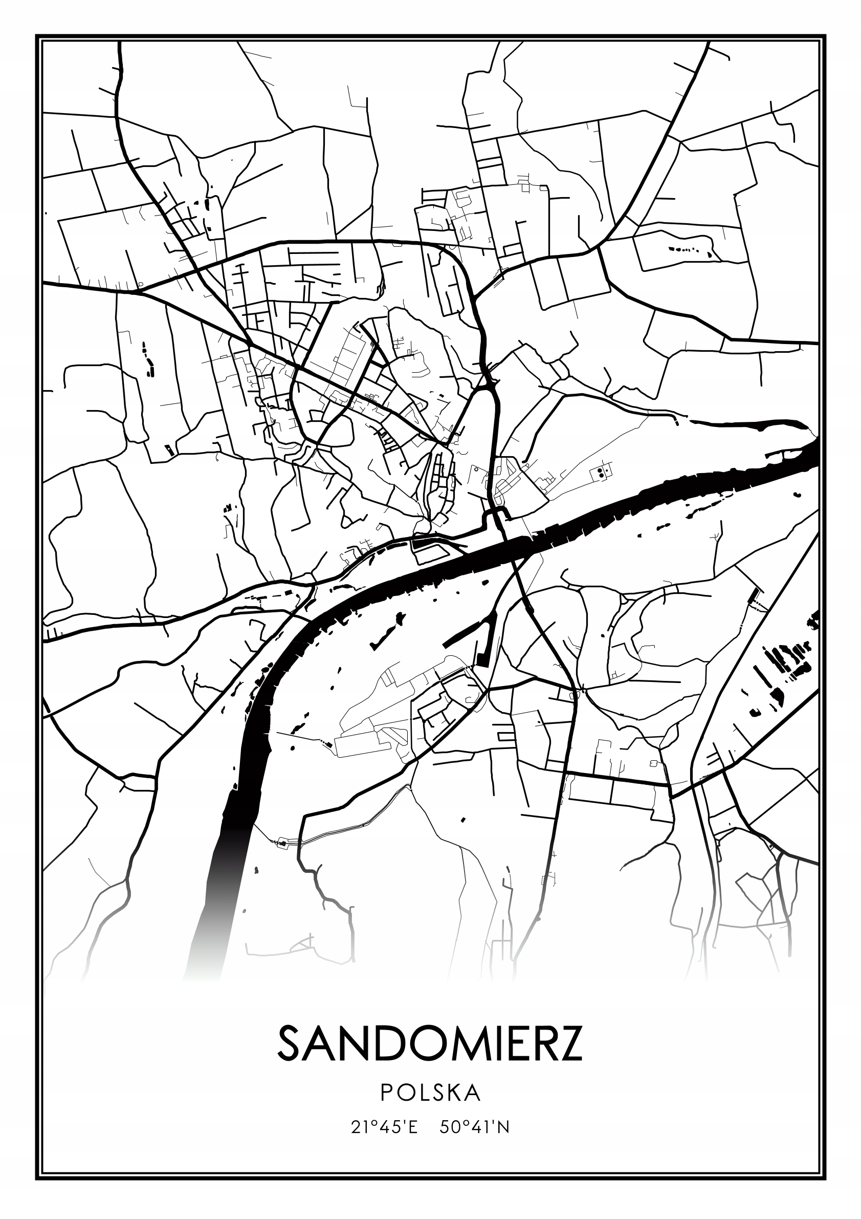 

Mapa czarno biała Plakat Sandomierz 30x40 cm
