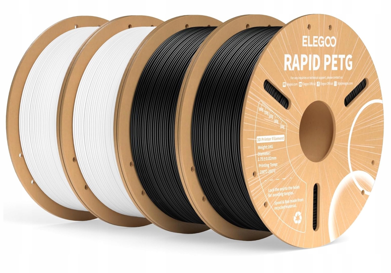 Filament pro 3D tiskárnu Petg 2x černý 2x bílý 4 x 1 kg 1,75 mm