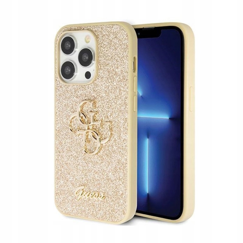 Guess Glitter Script Big 4G Pouzdro pro iPhone 14 Pro (zlaté)