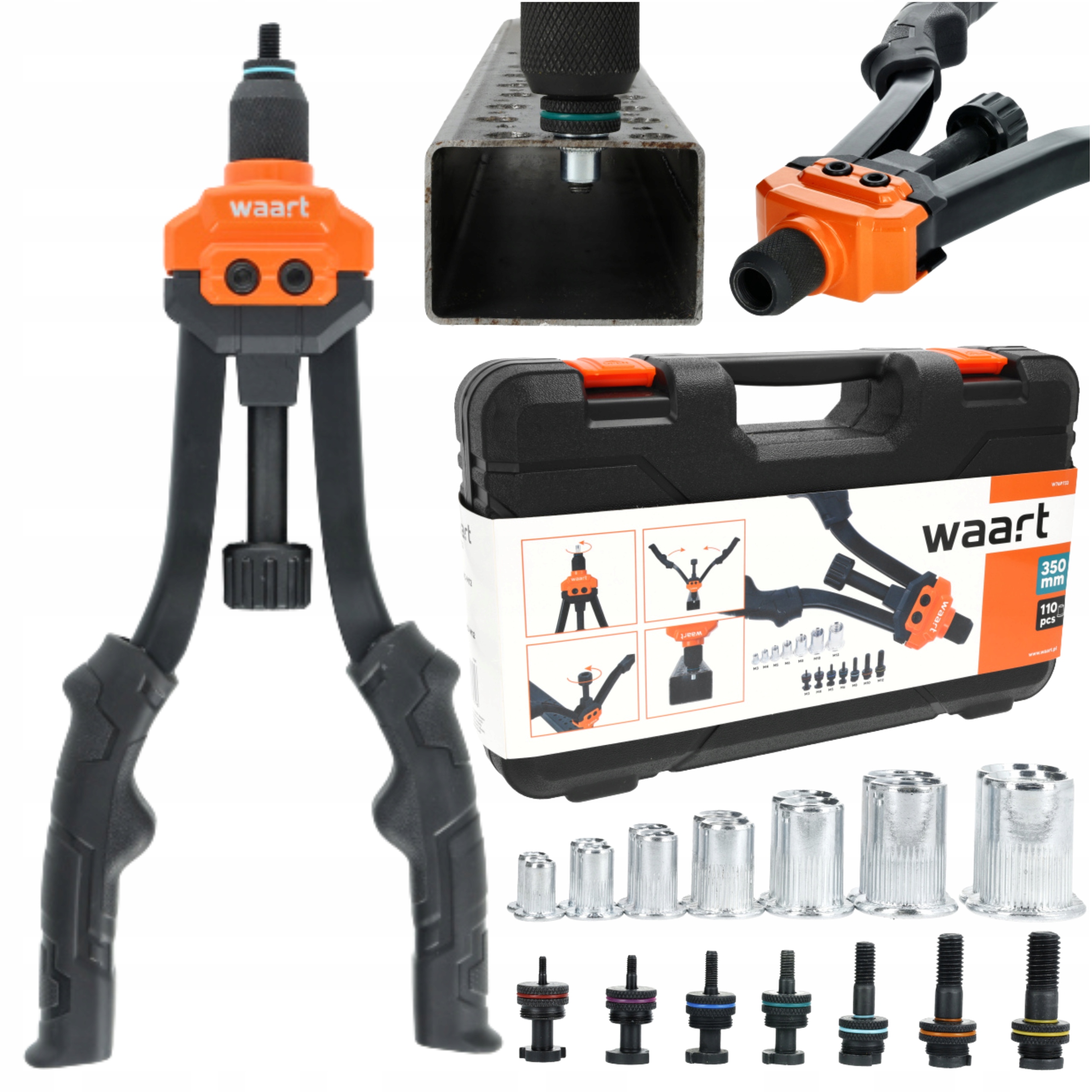 Nýtovač na nýtovací matice hlavy M3 M4 M5 M6 M8 M10 M12 110kusů v kufru