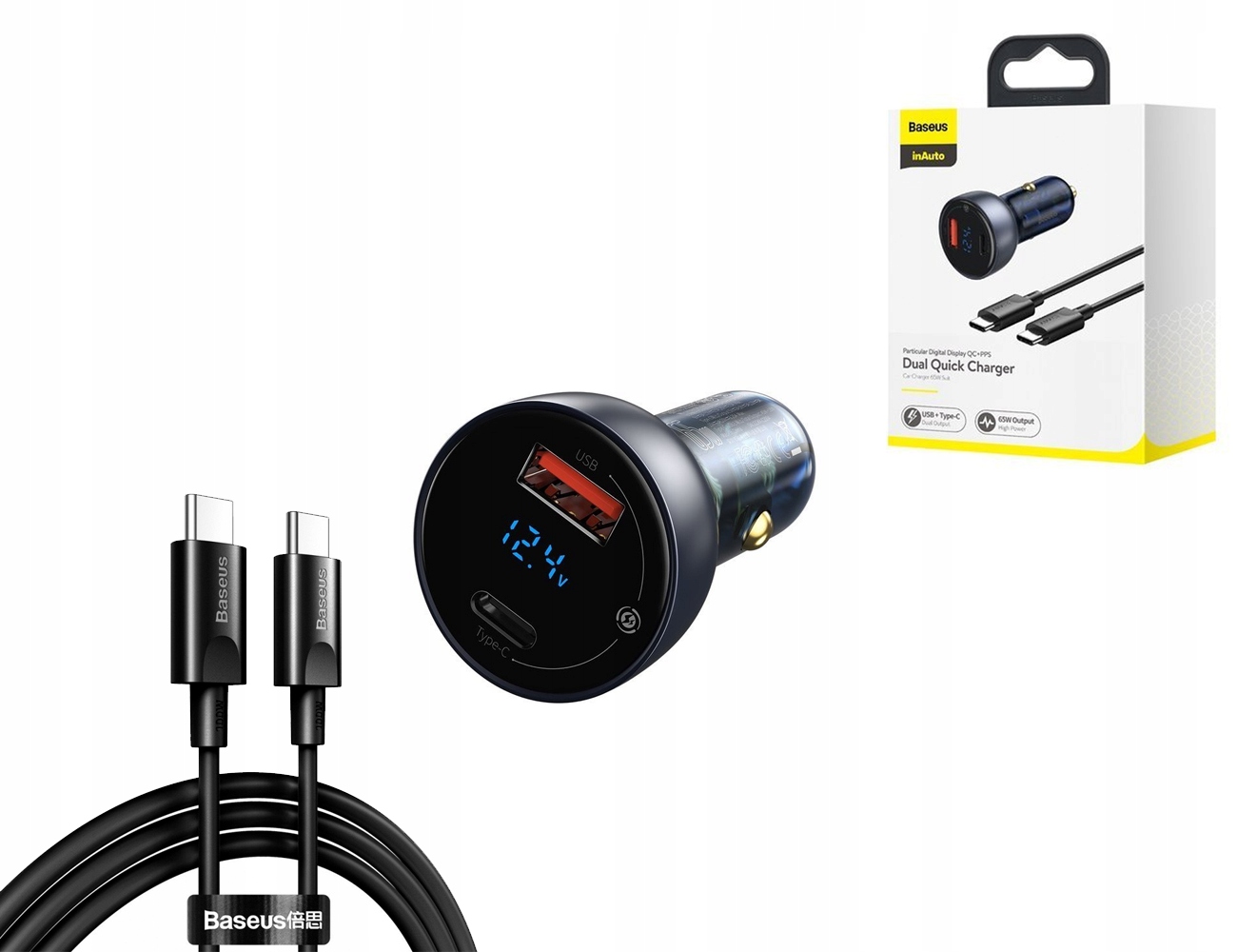 

Baseus Mocna Ładowarka Samochodowa 65W Pd Qc Usb-c