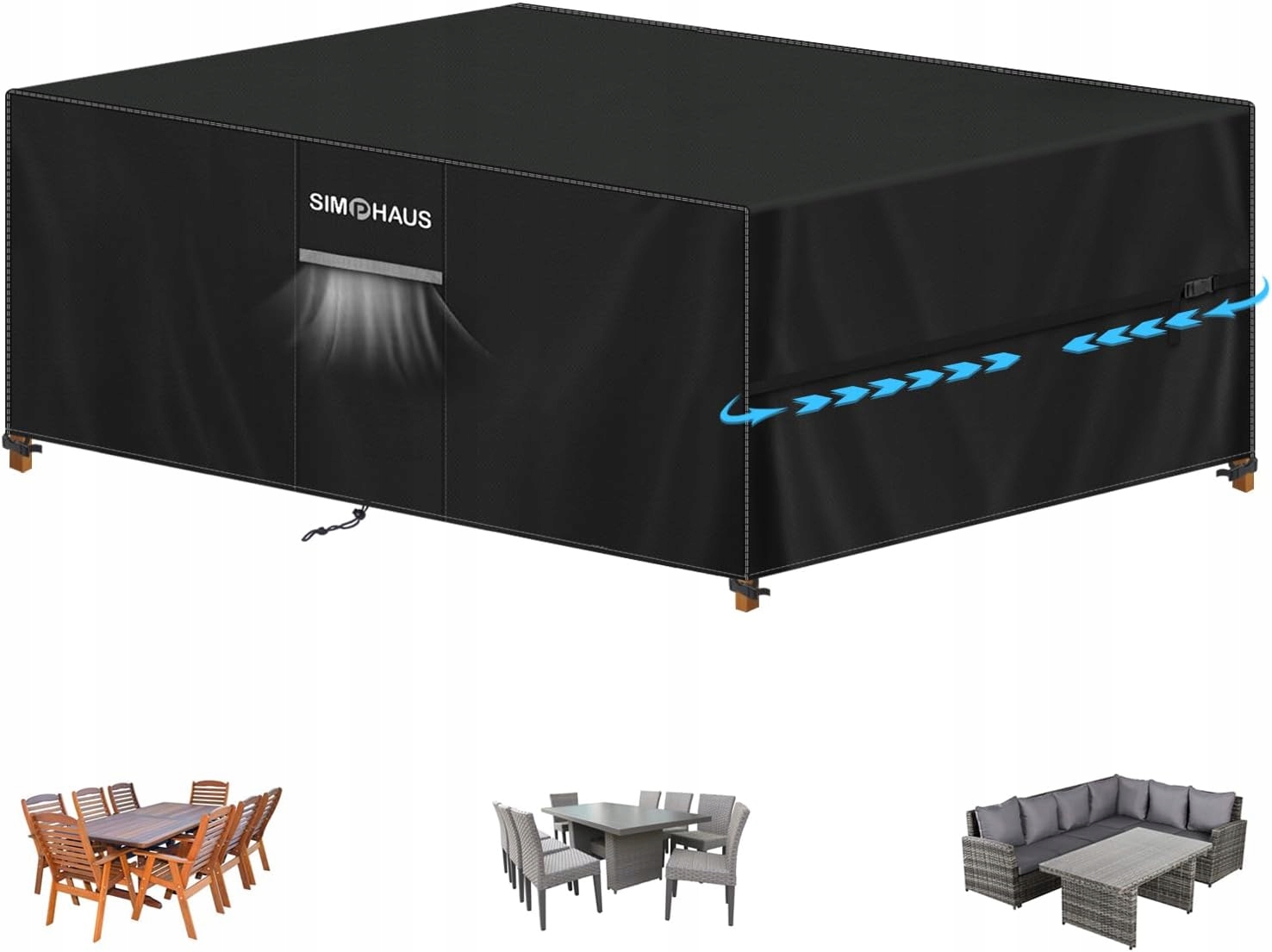 Pokrowiec Na Meble Ogrodowe Plandeka Na Stół Krzesła Wodoodporny 300x200x90