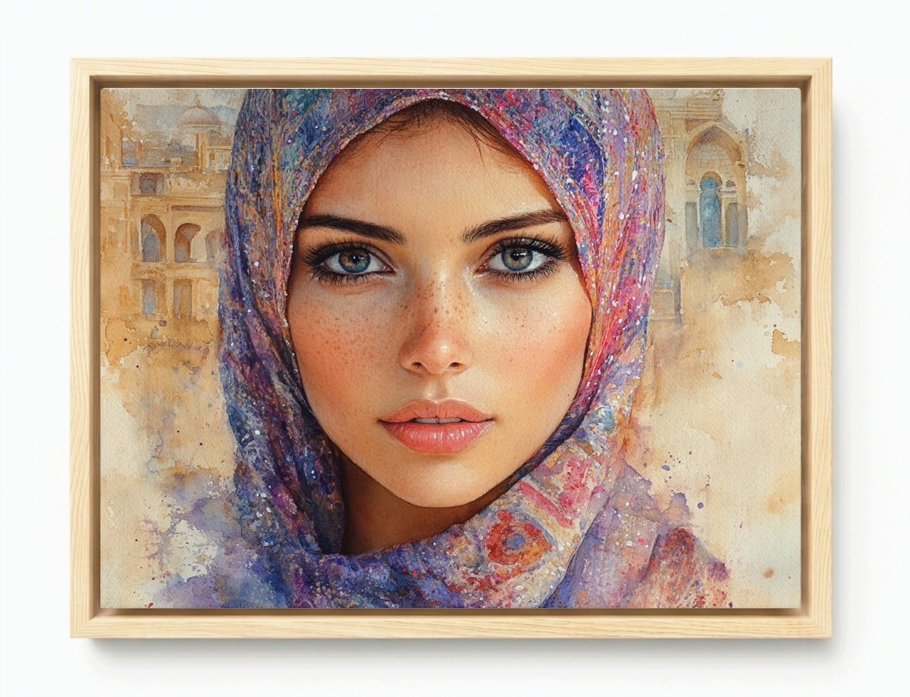 Obraz Rám Americká Krabička Žena Východ Hidžáb Portrét Akvarel 80x60