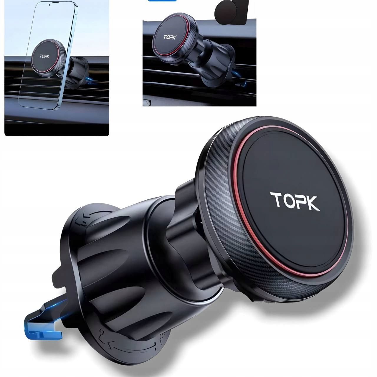 Topk Magnetyczny Mocny uchwyt samochodowy na telefon 360 stopni +2 blaszki