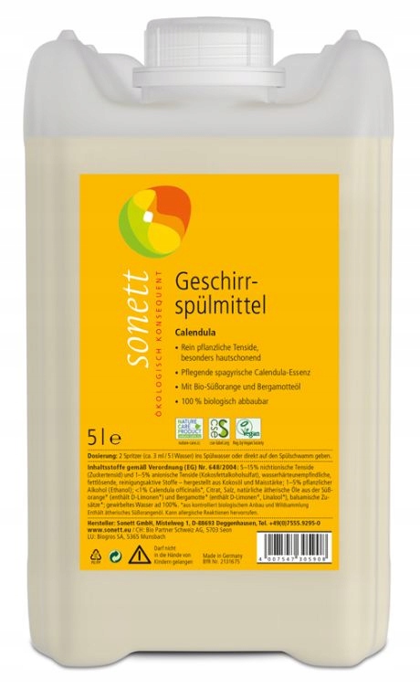 Tekutý prostředek na mytí nádobí Sonett Ekologický Měsíčkový Jemný Účinný 5L
