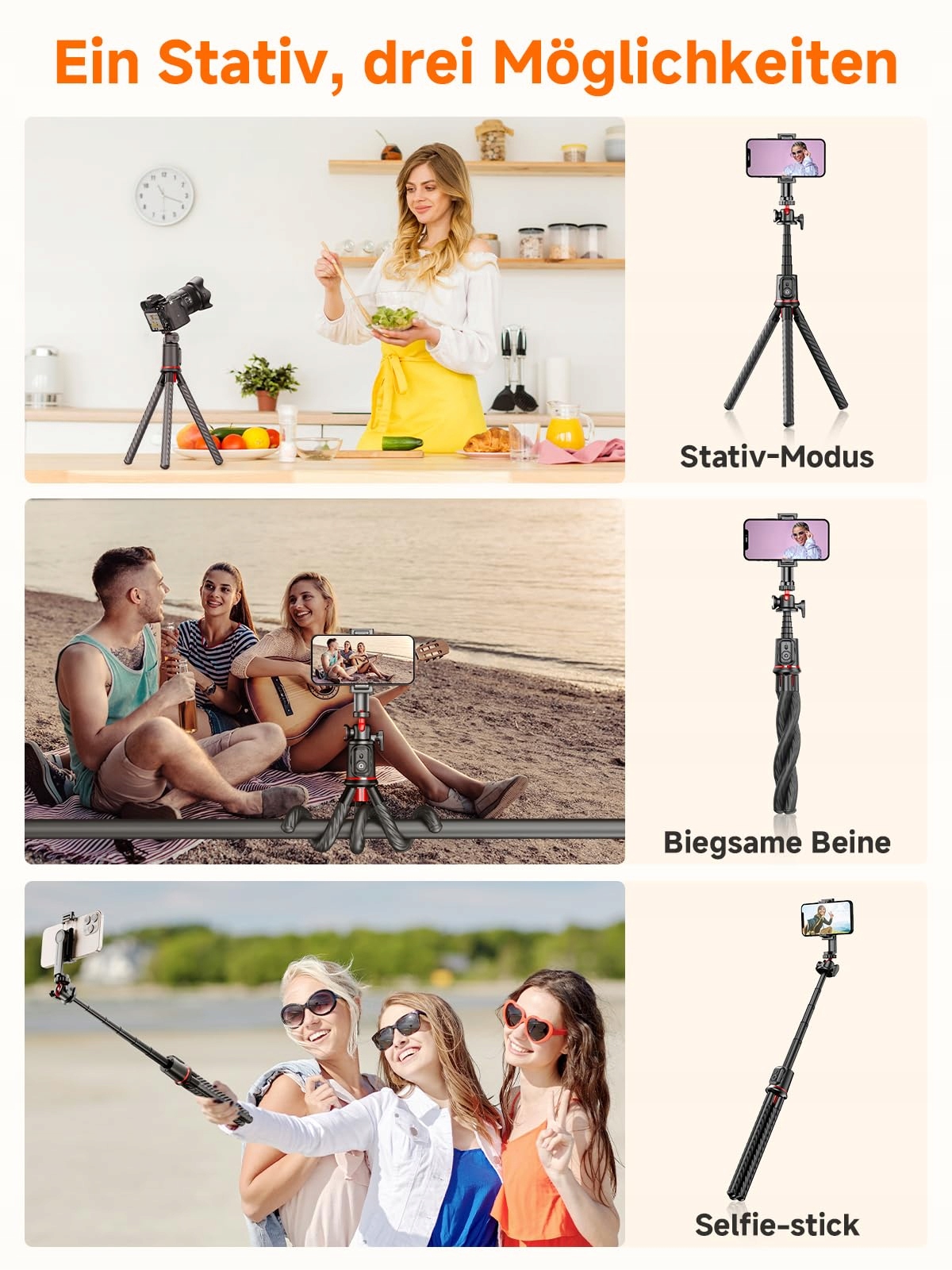 Rollei Easy Creator MonkeyPod elastyczny mini statyw i kijek do selfie — miniatura 2