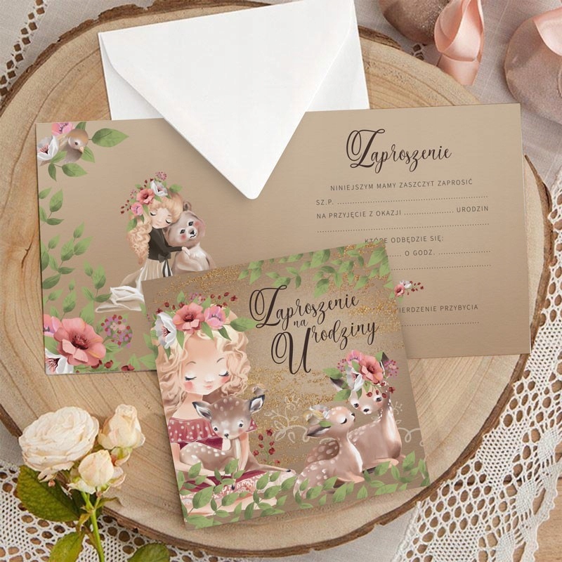 ZAPROSZENIA na Urodziny dziewczynki Baśniowy 10szt Wysokość produktu 15 cm