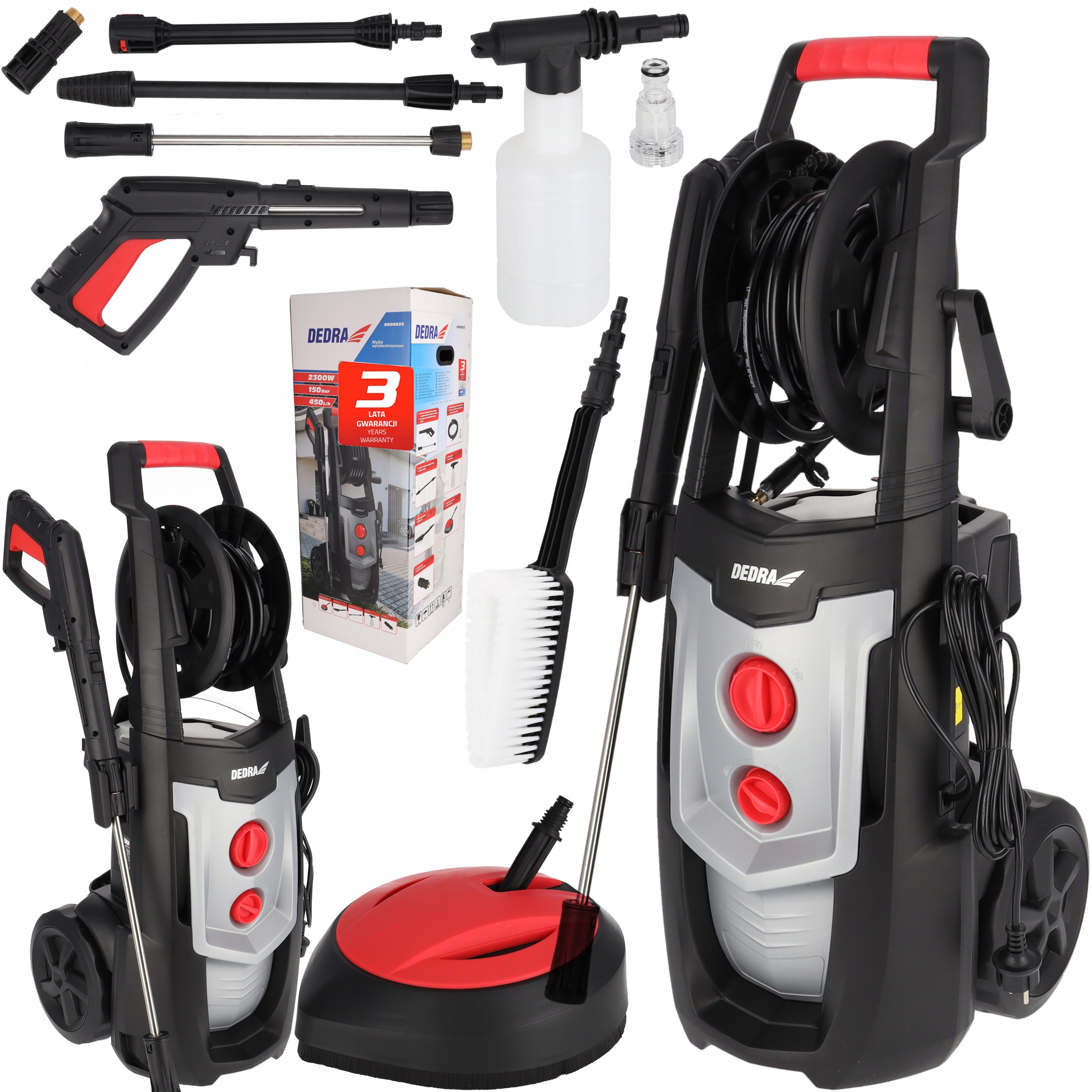 Myjka ciśnieniowa Dedra 2300W Samossąca Mocna 150bar 480l/h Szczotka Patio