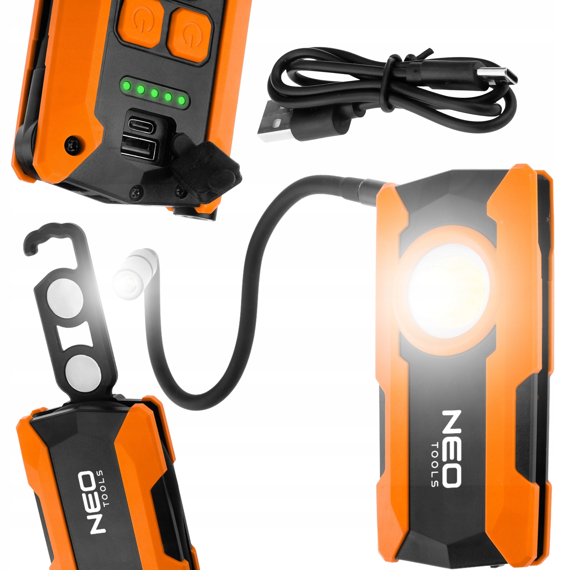 Neo Lampa Led warsztatowa akumulatorowa 1500lm z latarką składana powerbank