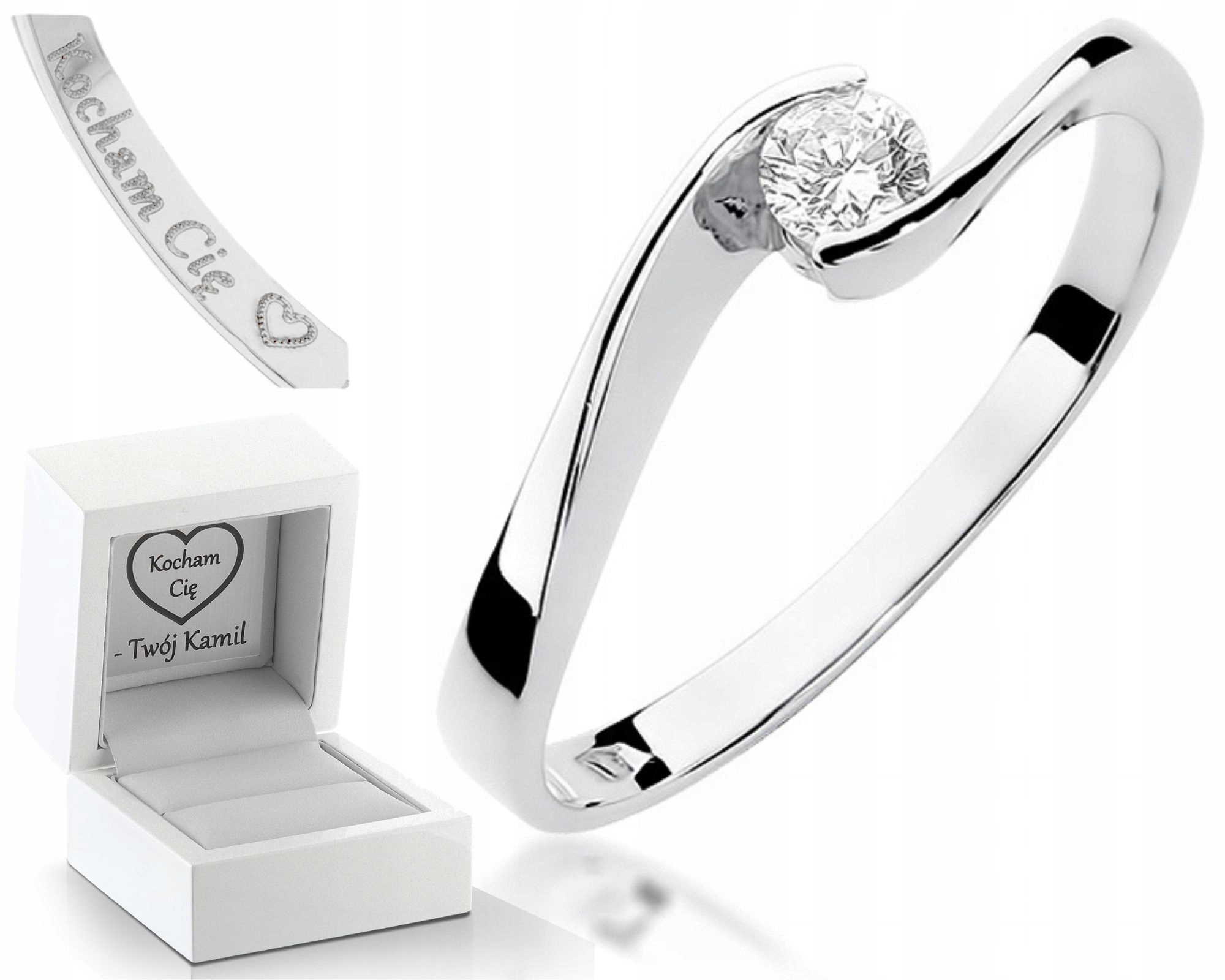 Prstýnek S Briliantem Bílé Zlato Gravírování Bonus Zásnubní Dárek