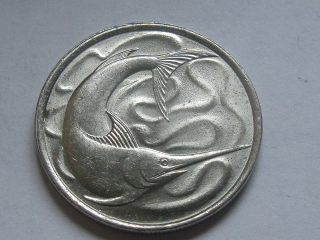 nr1174 Singapur Moneta 20 Cents 1976 Ryba