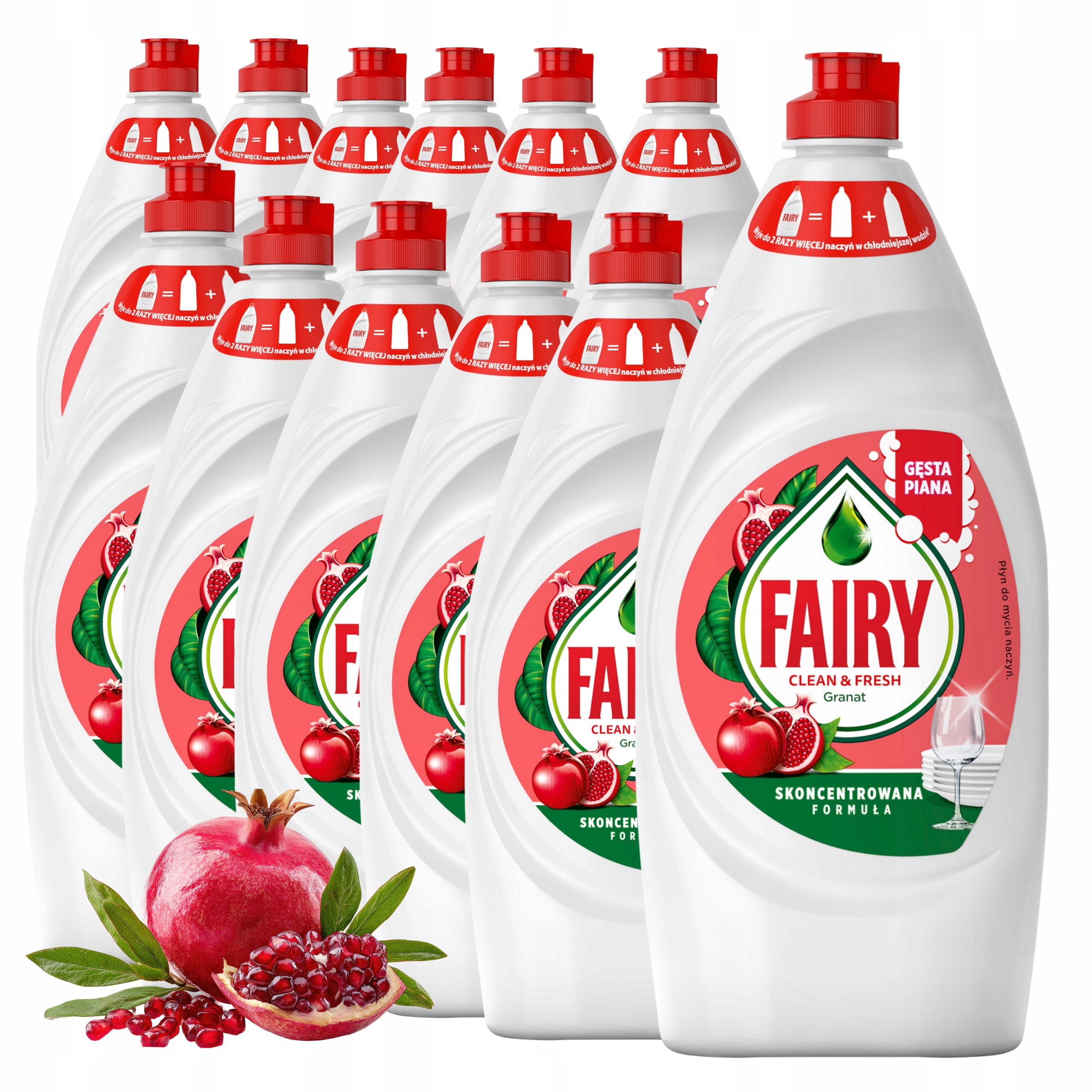 12 x Tekutý prostředek na mytí nádobí Fairy Granát Zimolez CleanFresh Hustá pěna 0,9
