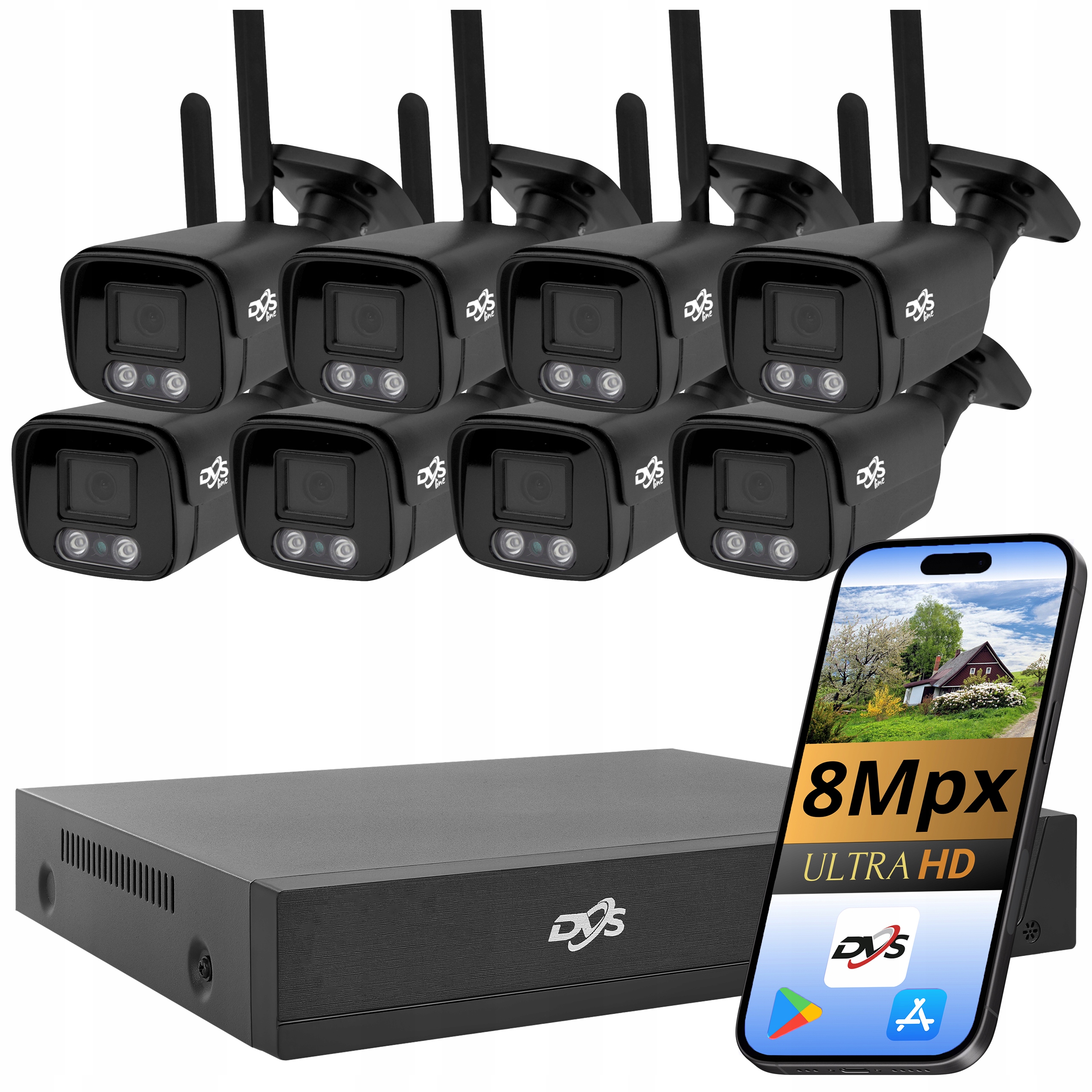 Sada Kamer Dvs 4K Wifi Černá Tuba 8Mpx Monitorovací 8 Bezdrátové Kamery