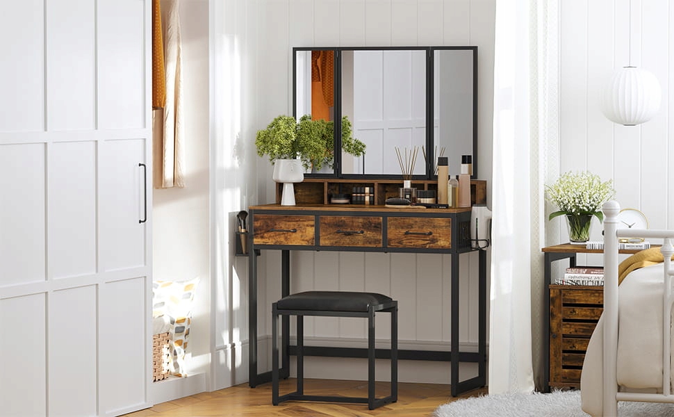 TOALETKA LUSTRO TABORET LOFT RUSTYKALNA RETRO Szerokość mebla 90 cm