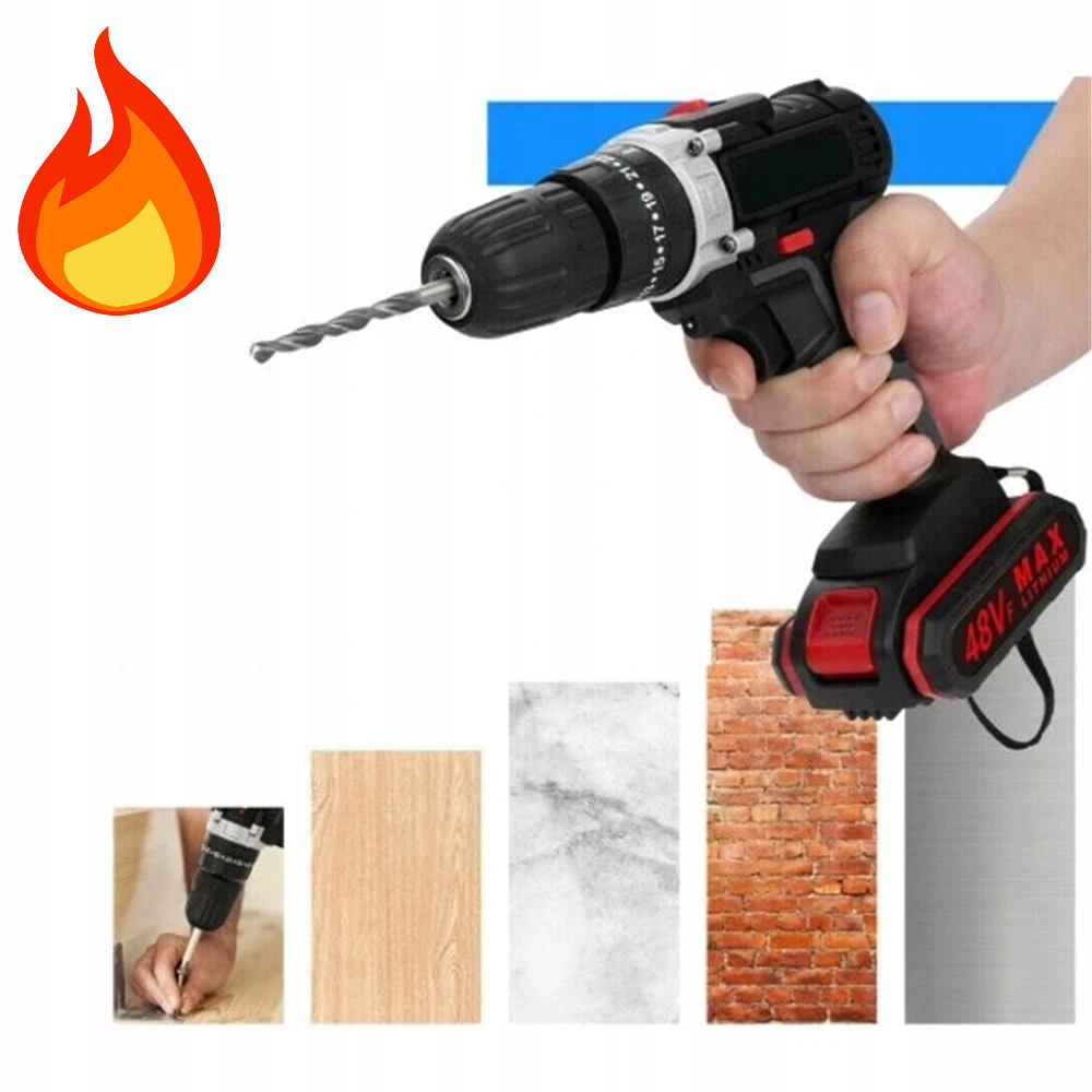 Aku Vrtačka Akumulátorový Bezkartáčový 48V 2XAKU Příklepová Sada