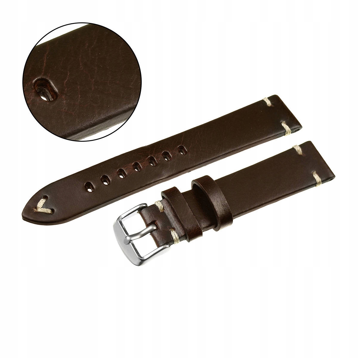 Pasek zegarka 22MM CIEMNY BRĄZ Vintage Skórzany Marka PACIFIC