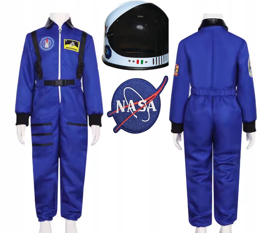 STRÓJ KOSMONAUTA ASTRONAUTA + NASZYWKA NASA+HEŁM BĄDŹ jak SŁAWOSZ r140/146