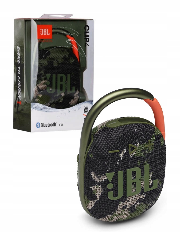 PRZENOŚNY GŁOŚNIK JBL CLIP 4 / ZIELONY MORO / BLUETOOTH / WODOODPORNY