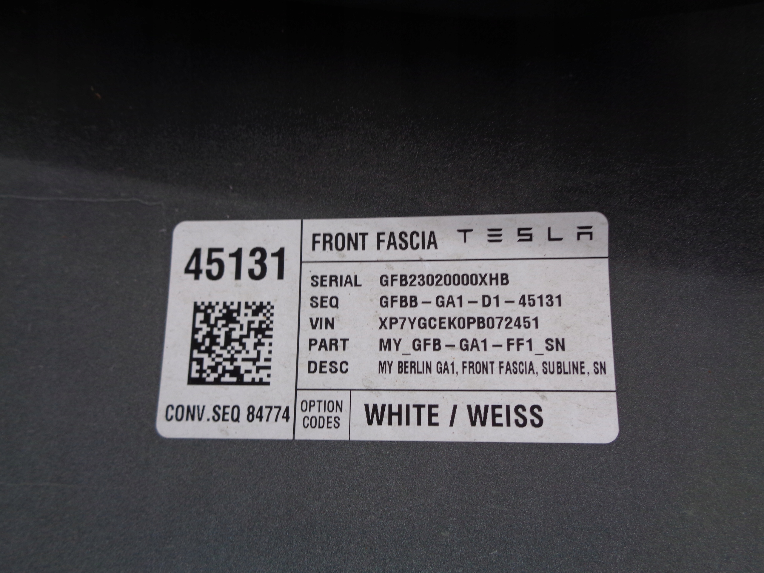 front bumper TESLA MODEL Y NR 50360