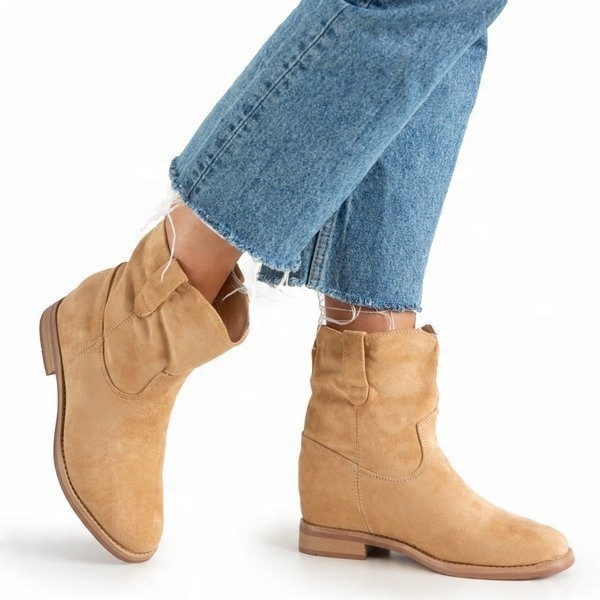 

NC952 Beige Beżowe Botki A'la Kowbojki Koturn 40