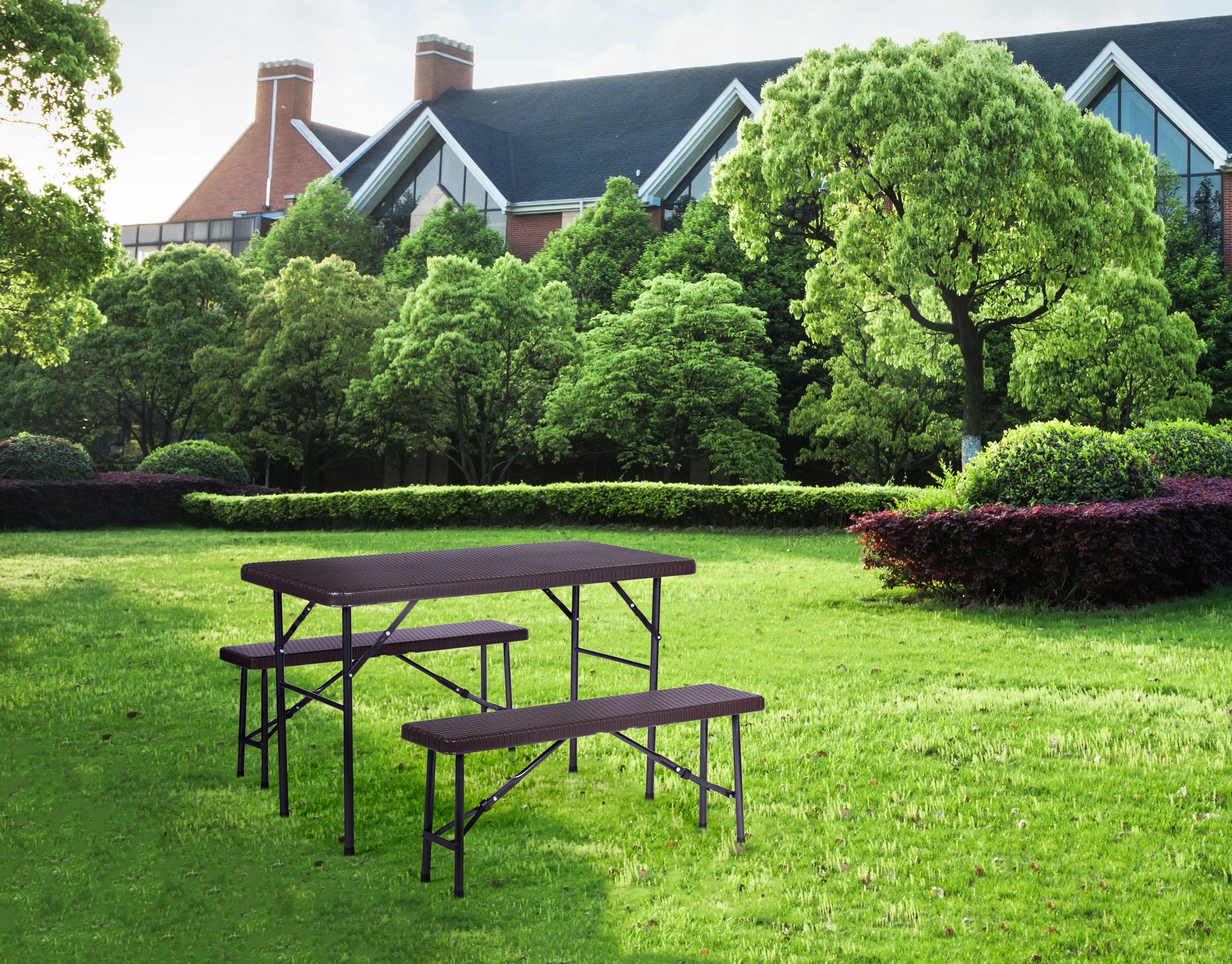 Zestaw cateringowy stół 120 cm 2 ławki komplet bankietowy do ogrodu brązowy EAN (GTIN) 5905817001835