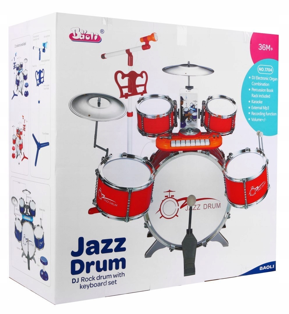 Duża Perkusja dla dzieci z keyboardem mikrofon Wiek dziecka 3 lata +