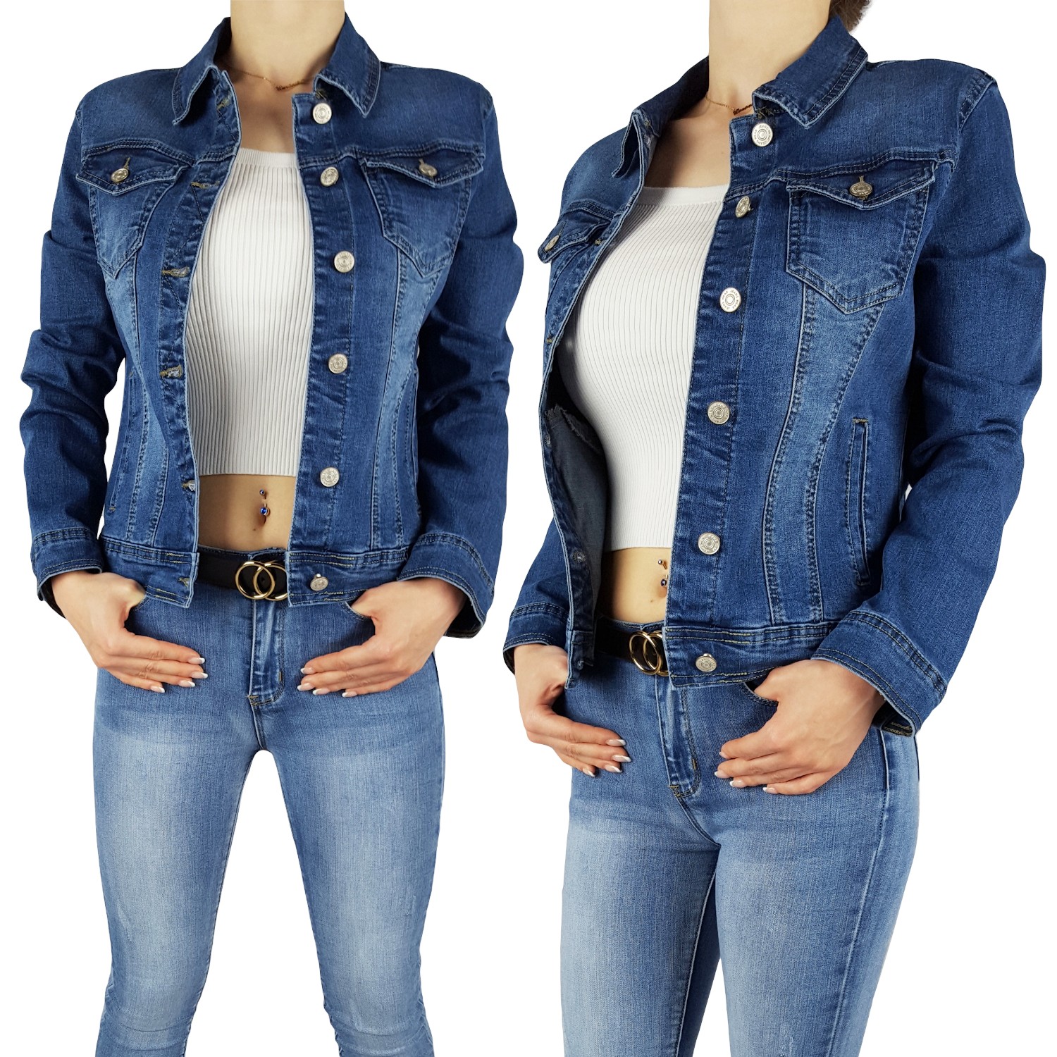 #katana Dámská Džínová Bunda Oděrky modrá 4