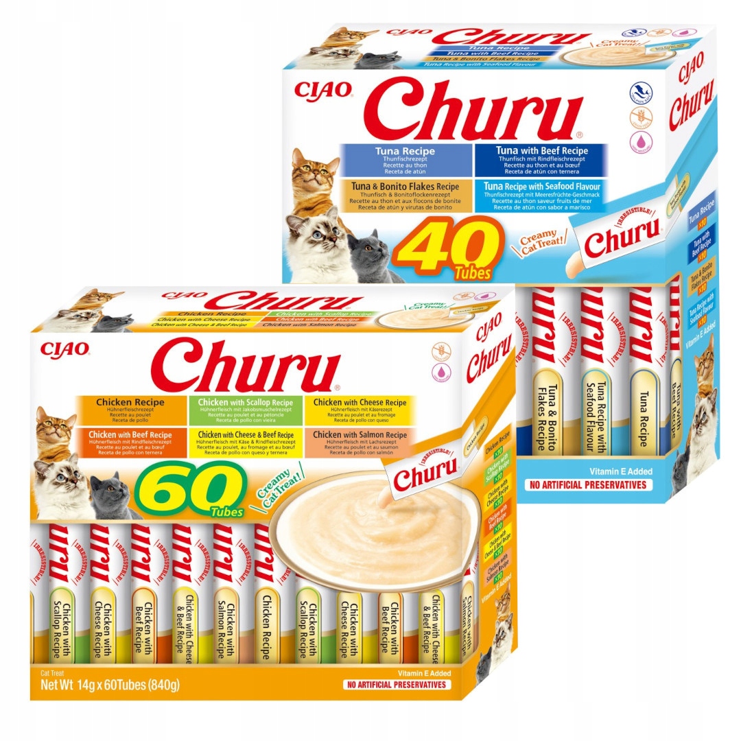 Levně Inaba Cat Churu 100x14g Směs Pamlsek Pro Kočky s kuřecím masem a tuňákem