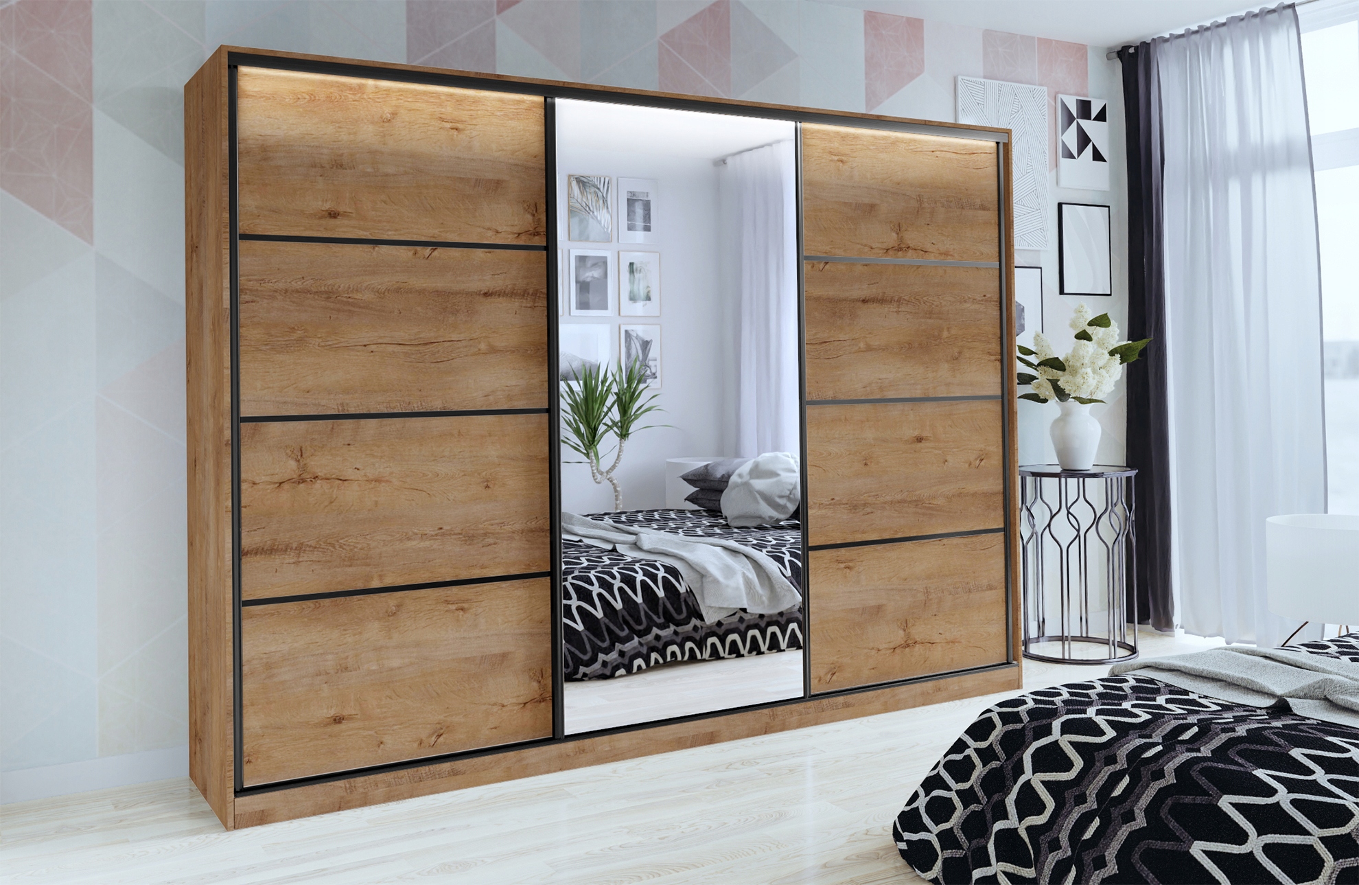 Szafa przesuwna lustro szuflady 250 cm lefkas LOFT Wysokość mebla 205 cm