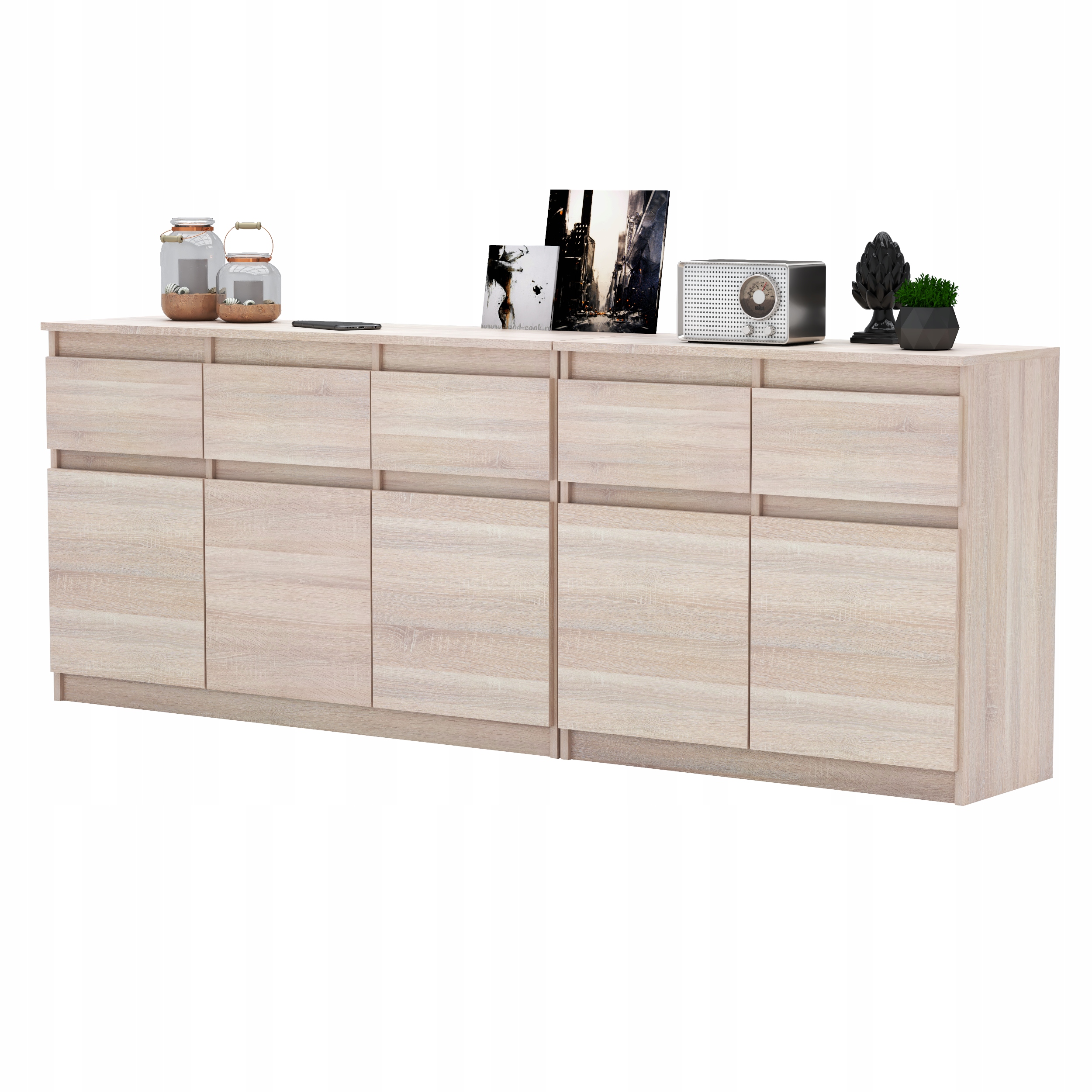 Komoda SONOMA/BIAŁY 5 szuflad 5 drzwi Duża Komoda 200 cm ZESTAW do Salonu Kod producenta M24_K5SZ5DBILLY_DS/BM