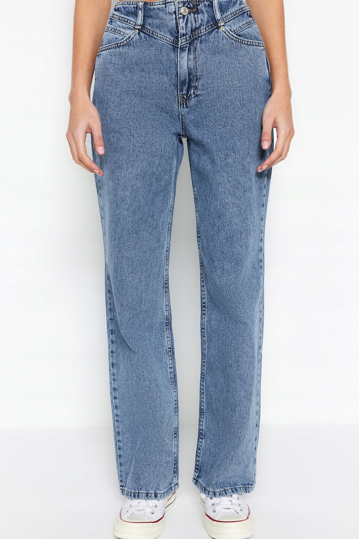 Trendyol Džíny Mom Jeans S Oděrkami A Vysokým Pasem 44 6FA