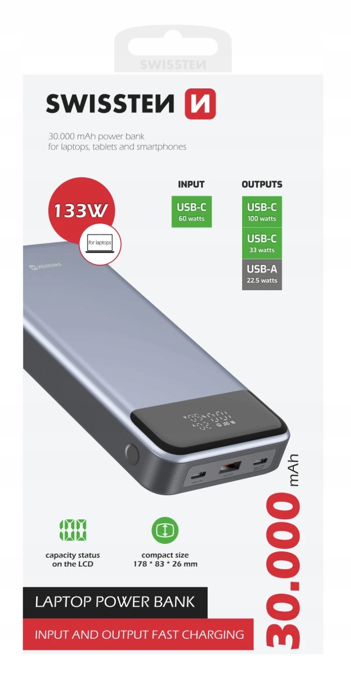 Swissten 22013917 30000 mAh šedá