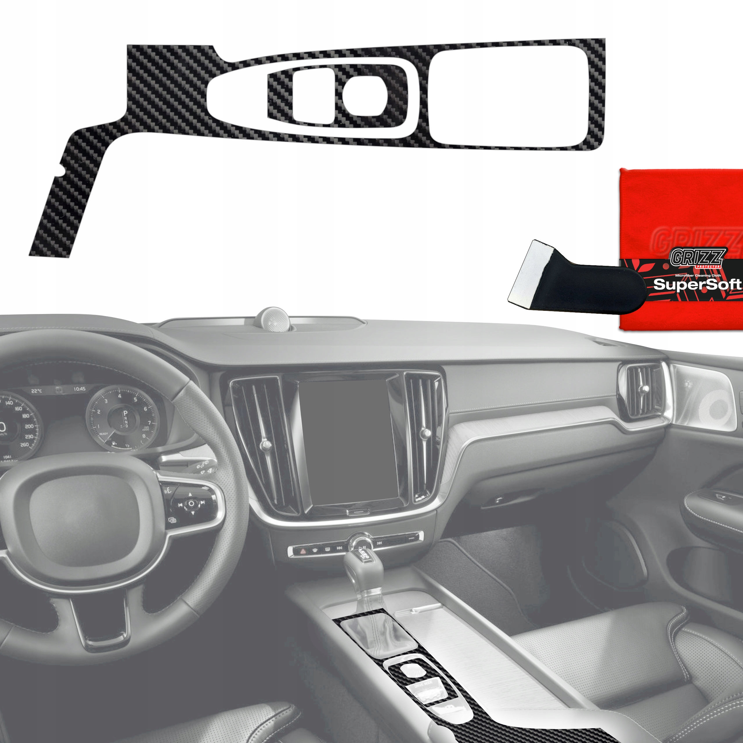 Fólie do interiéru Volvo XC90 T6 Drive Mode (2014-2021) Karbonová lesklá