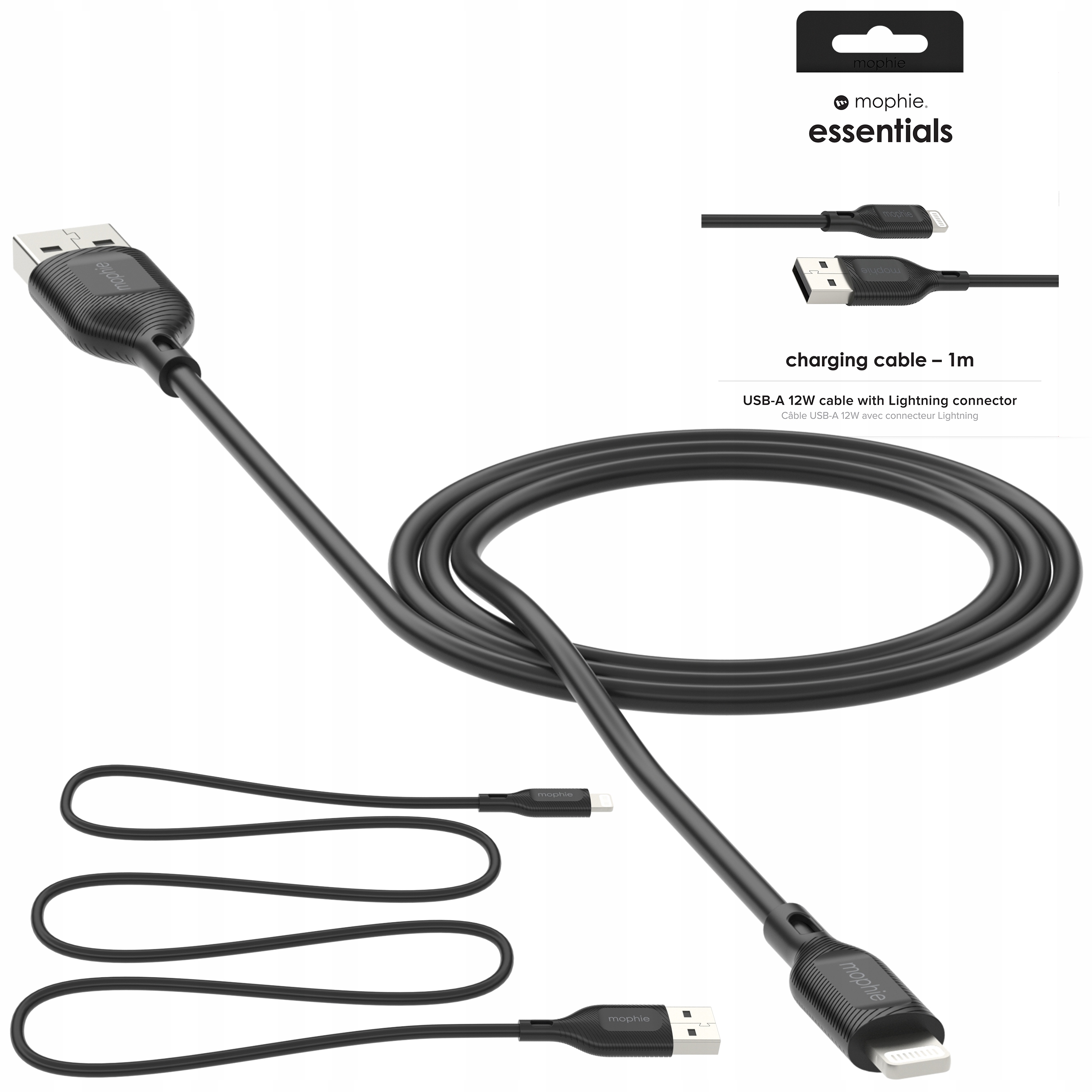 Mophie Essentials – Kabel Usb-a na Lightning 12W 1 m Odolný kabel