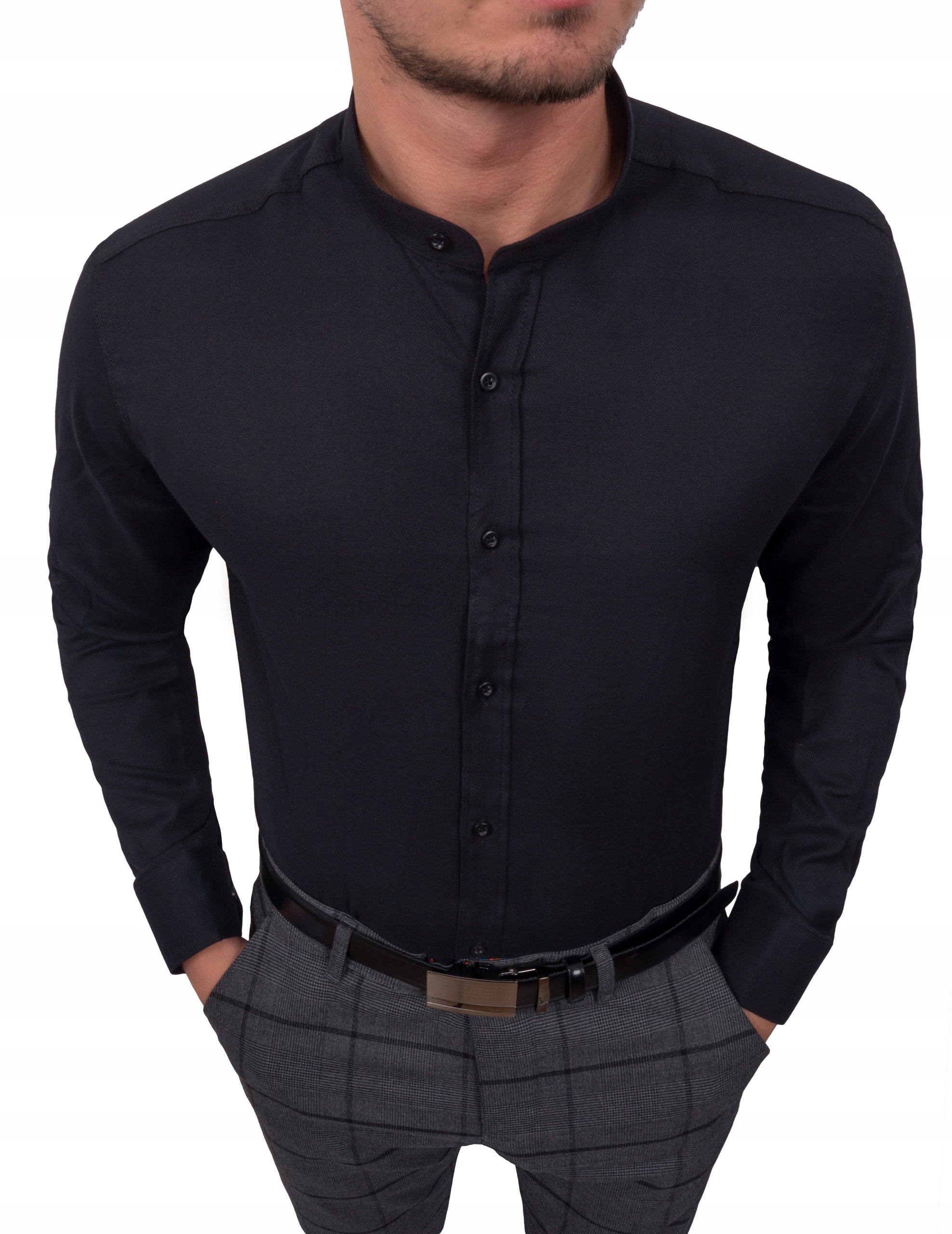 KOSZULA MĘSKA CZARNA STÓJKA SLIM STRUKTURA r - XL Marka inna