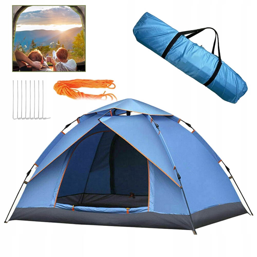 Namiot Turystyczny Kempingowy 3-4 Osoby Konstrukcja Podwójnych Drzwi