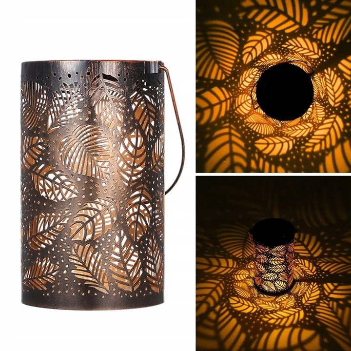 LAMPA OGRODOWA ABAŻUR LED Z PANELEM SOLARNYM METALOWY LAMPION