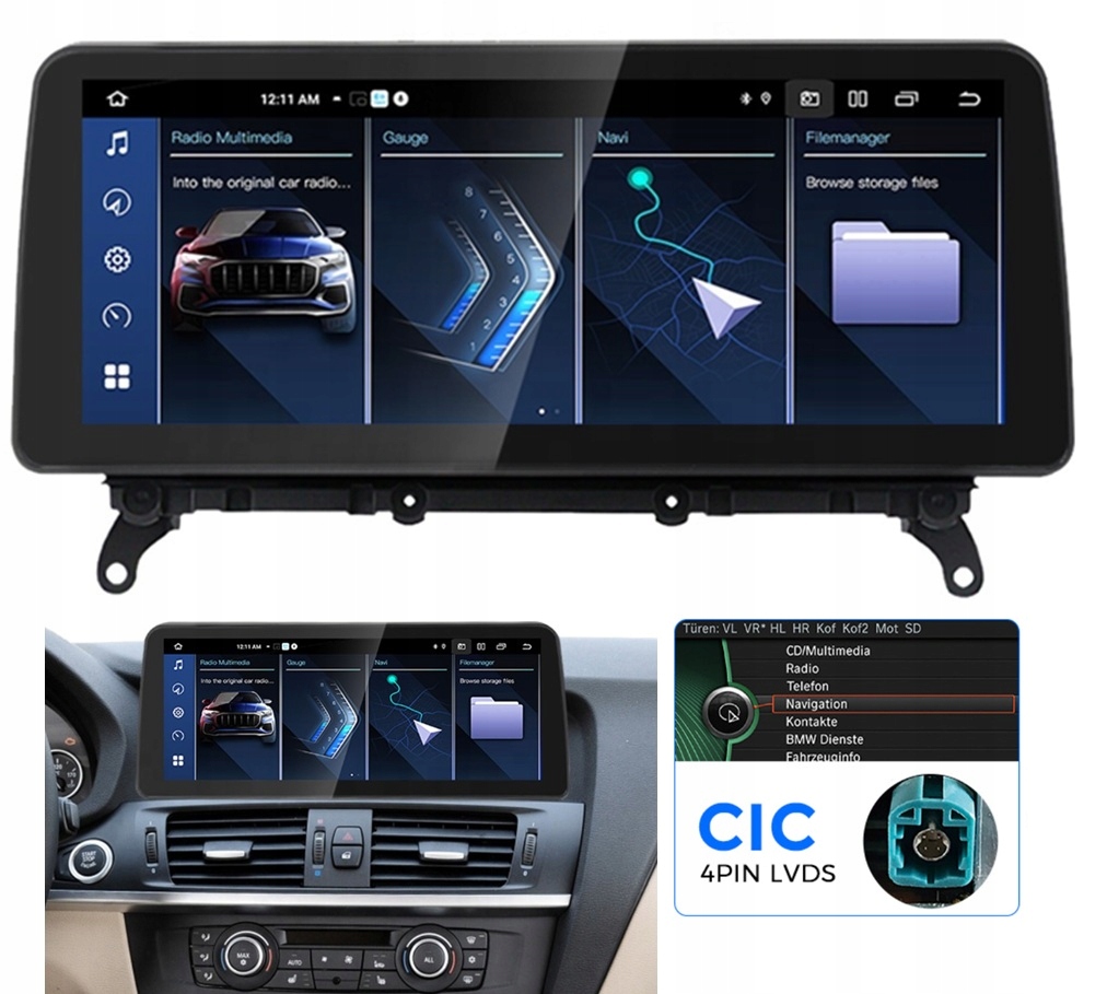 Radio Nawigacja Ekran Android Bmw F25 X3 F26 X4 2011-2017 12,3" CIC 6/128GB