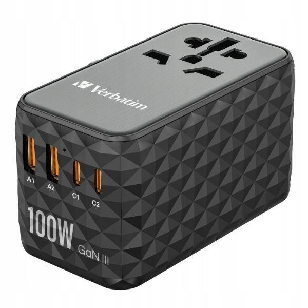 Cestovní adaptérová nabíječka Verbatim UTA-06 GaN 100 W, 180 zemí, Usb-c