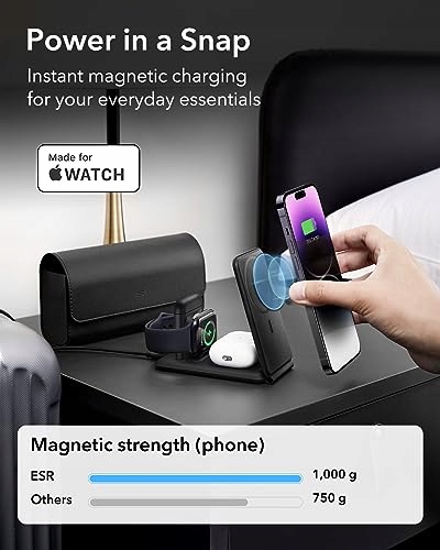 ESR Stacja Ładowania 3w1 Dla iPhone Apple Watch AirPods Składana Czarna — miniatura 8