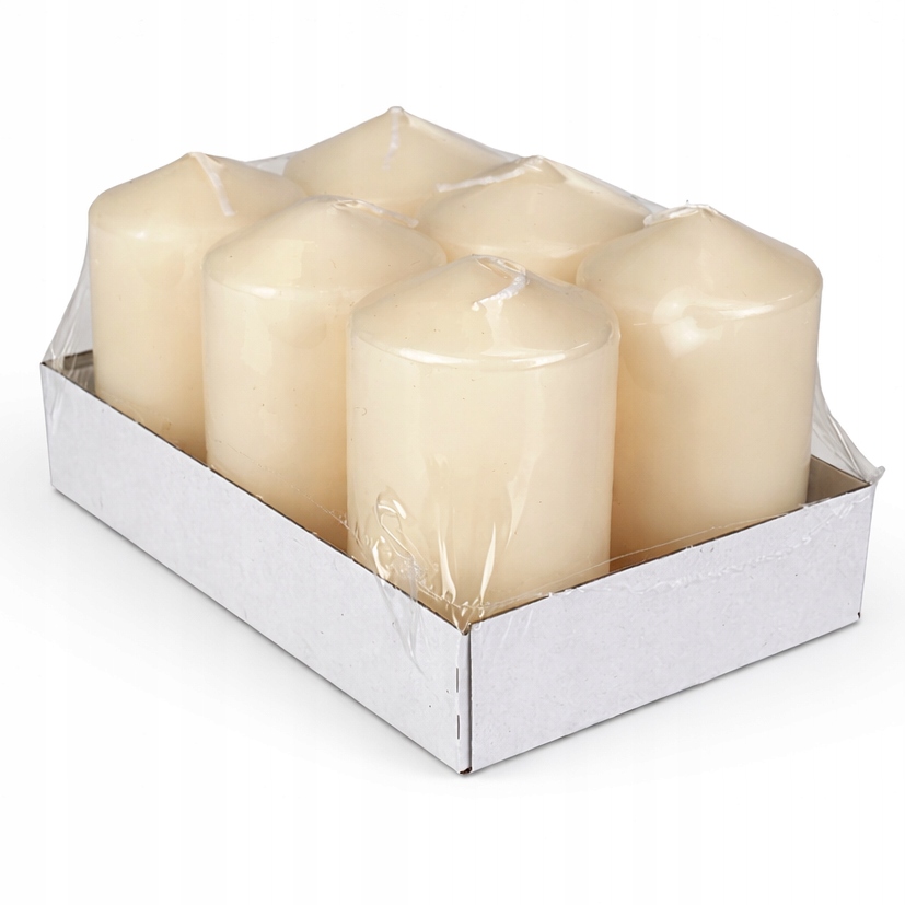 Świece ozdobne walec ecru 6-pak, 9 cm, Ø 4,7 cm