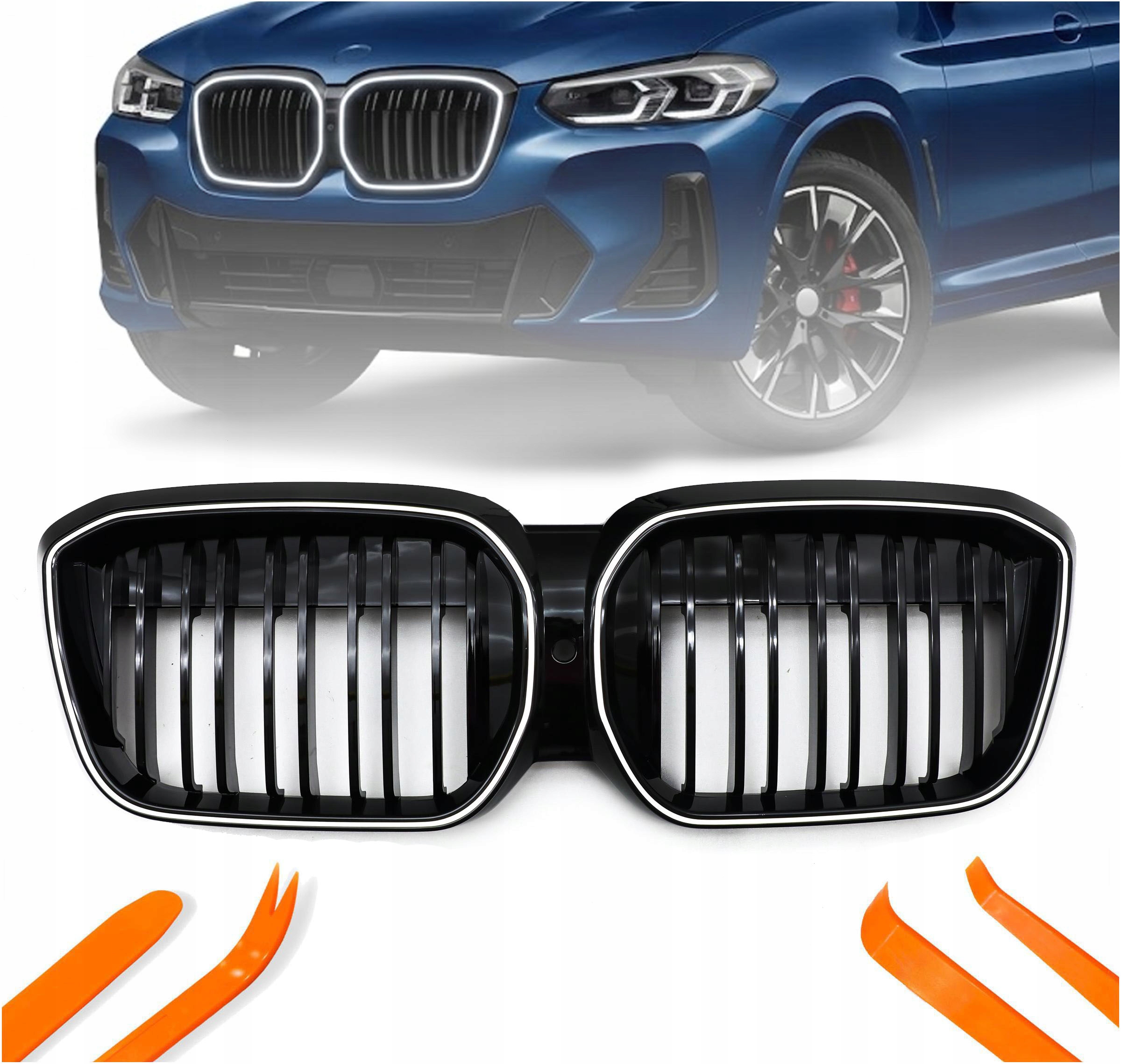 Led Atrapa Grilovačky Bmw iX3 20-23 Černý Lesk 2 Žebra Iconic Glow