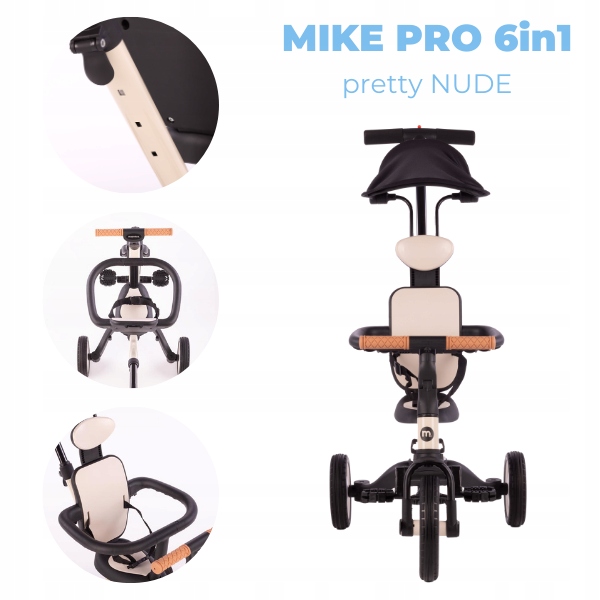 Rowerek trójkołowy Moovkee Mike Pro 6w1 Pretty Nude z barierką i daszkiem