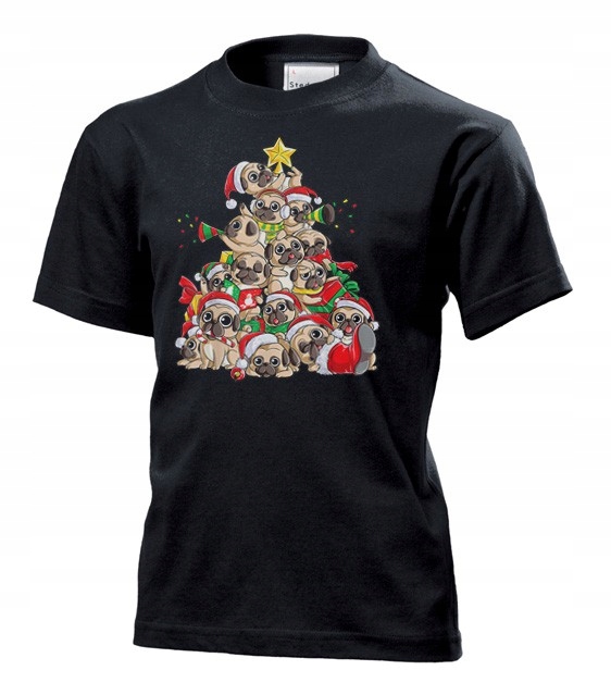 

Koszulka dziecięca Mopsowe święta choinka mopsy M