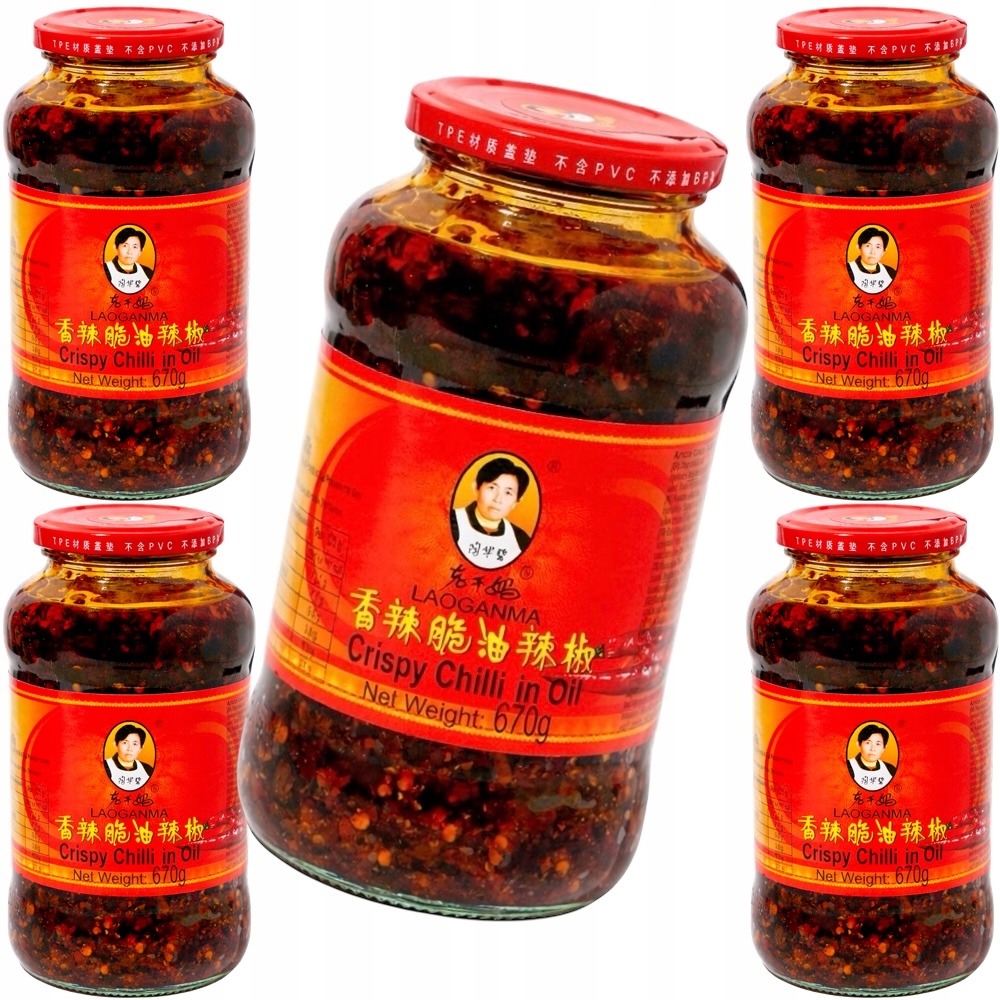 5x Chrupiące Chili z Cebulą w Oleju Sojowym Crispy Hot Chilli 670g Laoganma