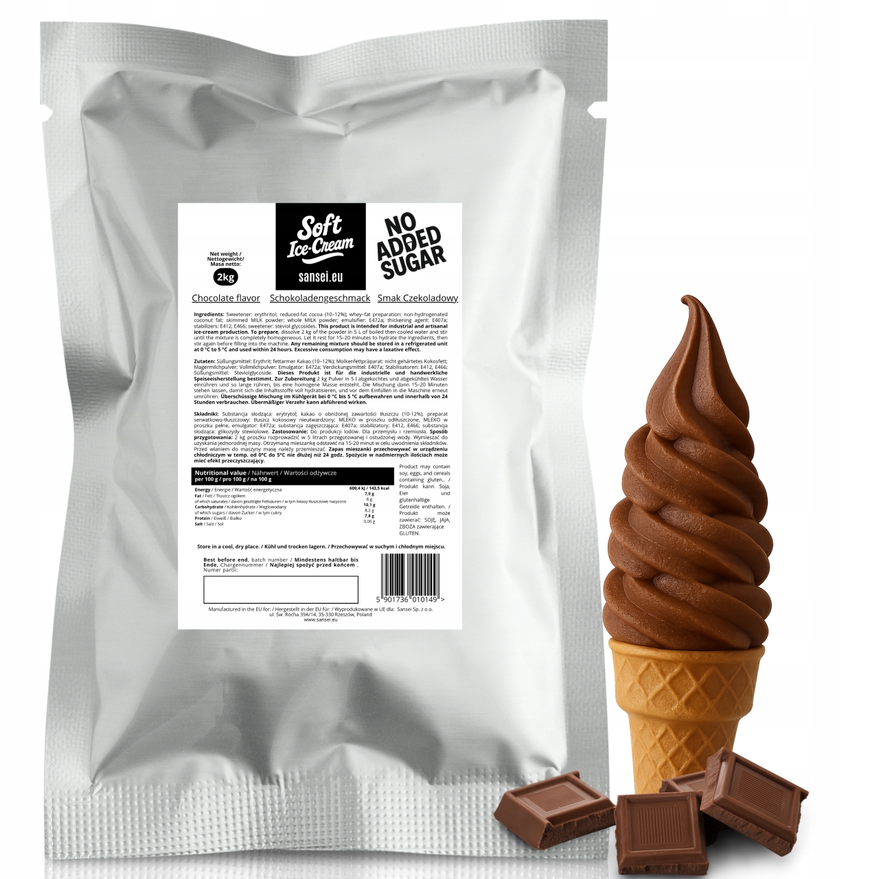 Italská zmrzlina v prášku Čokoládová bez přidaného cukru 2 kg Premium