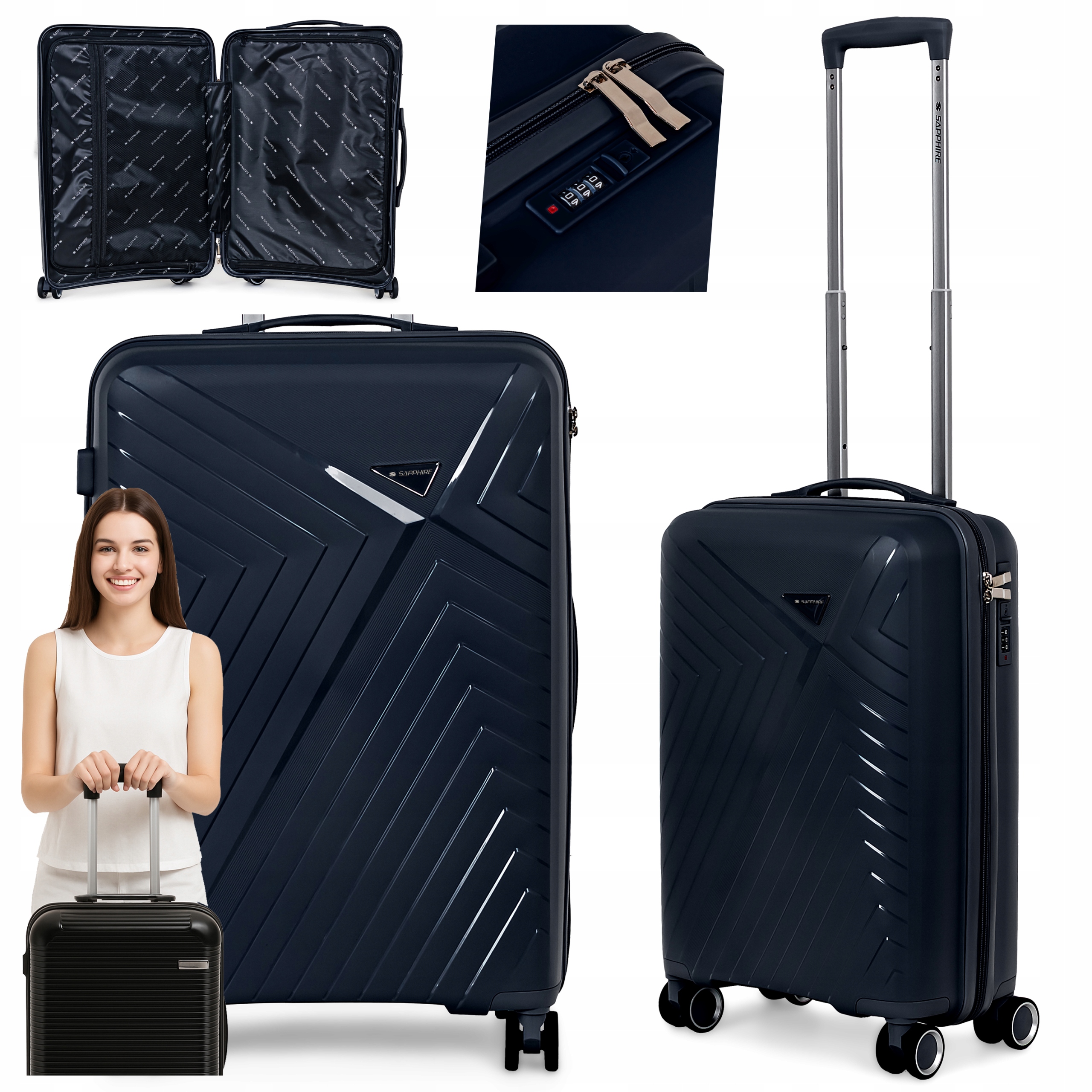 Walizka kabinowa Mała Lekka bagaż Podręczny L kółka Polipropylen mocna 50L