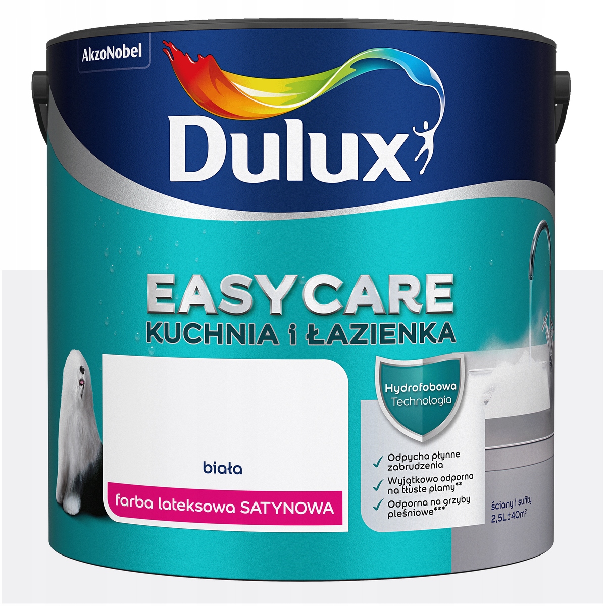 Farba do ścian Dulux EasyCare Kuchnia i Łazienka Biała Satynowa 2,5L